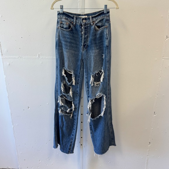 PacSun Denim - PacSun Baggy Jeans Blue Distressed High Rise Wide Leg 25 Contemporary